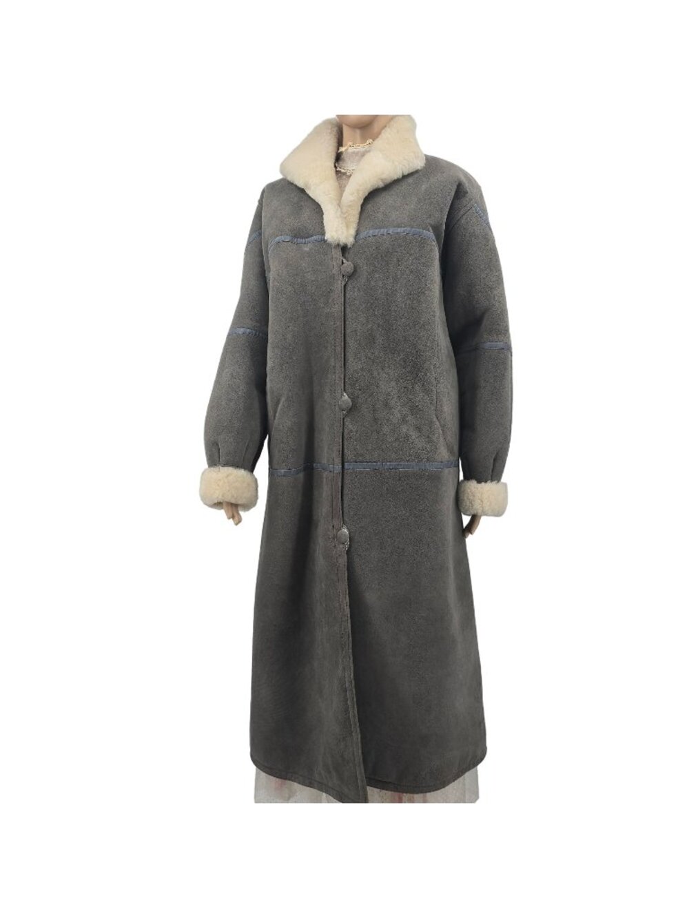 Vintage Full Length Grey Fleece Coat, Womens XXL